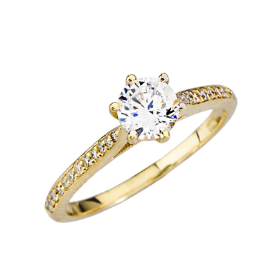 Pre-owned Claddagh Gold Dainty Diamond & White Topaz Engagement Proposal Ring Yellow Gold 10k And 14k