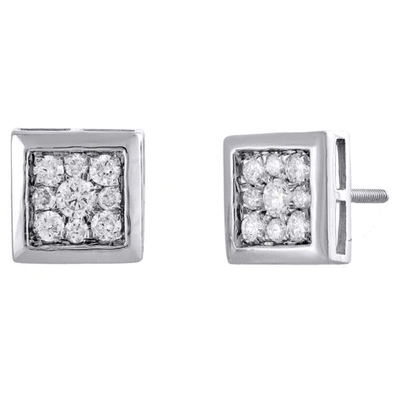 Pre-owned Jfl Diamonds & Timepieces 14k White Gold Round Diamond Flower Studs Square Cluster Mini Earrings 0.50 Ct.