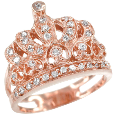 Pre-owned Claddagh Gold Queen Rose Gold Studded Cz Reina Quinceaã±era 15 Aã±os Conora Crown Ring
