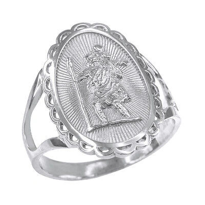 Pre-owned Claddagh Gold 14k White Gold Saint Christopher Oval Women's Religious Ring