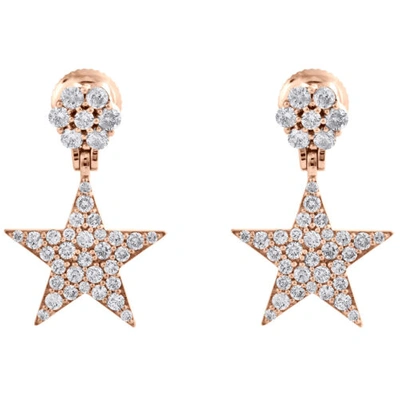 Pre-owned Jfl Diamonds & Timepieces 10k Rose Gold Diamond Star Danglers Drop Unisex Earrings Flower Studs 1.32 Ct. In White