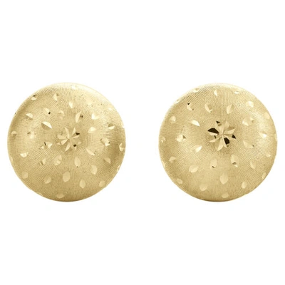 Pre-owned Jfl Diamonds & Timepieces Genuine 14k Yellow Gold 5mm Linen Mirror Diamond Cut Textur Ball Stud Earrings