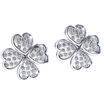 Pre-owned Jewelwesell Natural 0.3carat Round Cut Diamond Ladies 4leaf Clover Stud Earrings 18k Gold