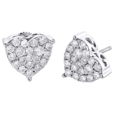 Pre-owned Jfl Diamonds & Timepieces 10k White Gold Diamond 3 Prong Heart Frame Cluster Studs 10.5mm Earrings 1 Ct.