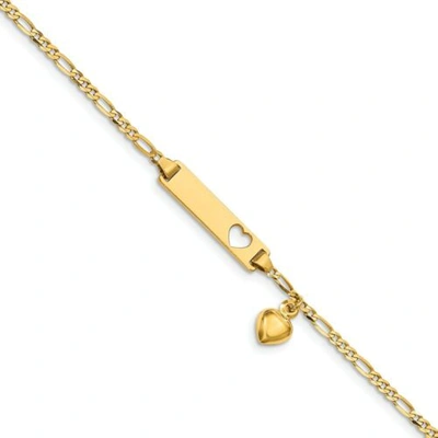 Pre-owned Accessories & Jewelry 14k Yellow Gold Engraveable 5mm Figaro Link Danagling Heart Baby Id Bracelet 6"