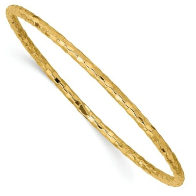 Pre-owned Pricerock 14k Yellow Gold Polished Textured Hollow 3mm Tube Slip On Bangle Italian Gold