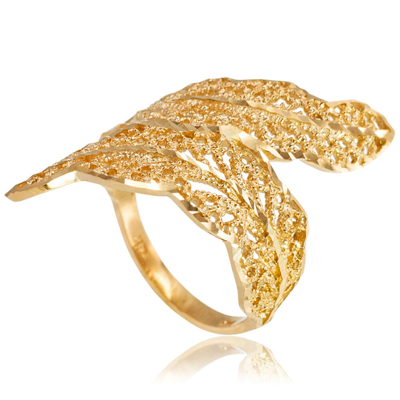 Pre-owned Claddagh Gold 14k Yellow Gold Diamond Cut Filigree Laurel Wreath Leaf Ring