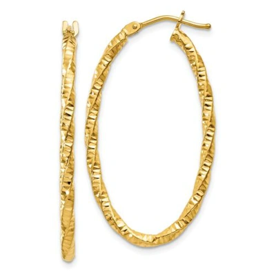 Pre-owned Goldia Italian 14k Yellow Gold 2mm X 15mm Nickel Free D/c Twisted Oval Hoop Earrings