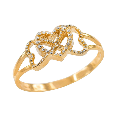 Pre-owned Claddagh Gold Solid 14k Two Tone Yellow Gold Textured Infinity Heart Ring