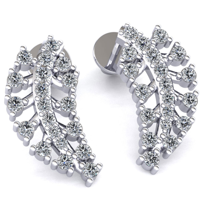 Pre-owned Jewelwesell 0.5ctw Genuine Round Cut Diamond Ladies Leaf Drop Earrings Solid 14k Gold In H