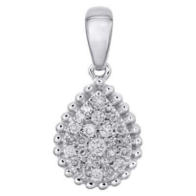 Pre-owned Jfl Diamonds & Timepieces 10k White Gold Diamond Milgrain Teardrop Oval Frame Cluster Pendant Charm 1/8 Ct