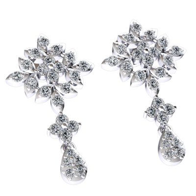 Pre-owned Jewelwesell Genuine 0.45ct Round Cut Diamond Ladies Flower Drop Earrings Solid 14k Gold In H