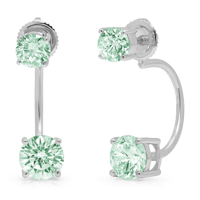 Pre-owned Pucci 3.2 Dual Drop 2 Stone Round Cz Classic Mint Green Earrings Solid 14k White Gold