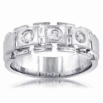 Pre-owned La 1.50 Ct. Tw Men's Round And Baguette Diamond Wedding Band In Gold In White