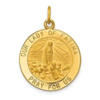 Pre-owned Accessories & Jewelry 14k Yellow Gold Satin & Polished Our Lady Of Fatima Pray For Us Medal Pendant