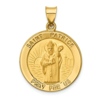 Pre-owned Goldia 14k Yellow Gold Satin & Polished St. Patrick Pray For Us Medal Round Pendant