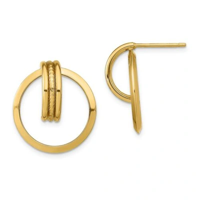 Pre-owned Accessories & Jewelry Italian 14k Yellow Gold Small 20mm Center Triple Wire Circle Dangler Earrings