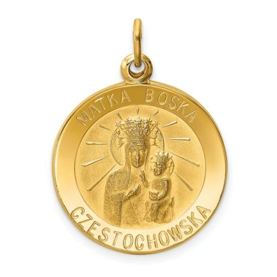 Pre-owned Goldia 14k Yellow Gold Solid & Satin Finish Small Reversible Matka Boska Medal Charm
