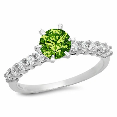 Pre-owned Pucci 1.20 Round Natural Peridot Classic Bridal Statement Ring Real 14k White Gold In D