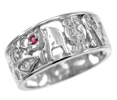 Pre-owned Claddagh Gold Solid White Gold Red Cz Owl, Elephant, Horseshoe,evil Eye, Seven And Flower.
