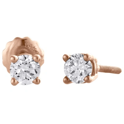 Pre-owned Jfl Diamonds & Timepieces 14k Rose Gold Round Cut Diamond Solitaire Studs 4 Prong Basket Earrings 1/2 Ct. In White