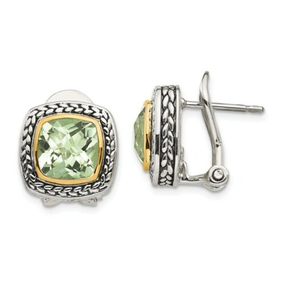 Pre-owned Shey Couture Green Quartz Post Earrings .925 Sterling Silver & 14k Gold Accent