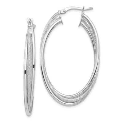 Pre-owned Accessories & Jewelry Italian 14k White Gold Textured 44mm Twisted Fancy Triple Oval Hoop Earrings