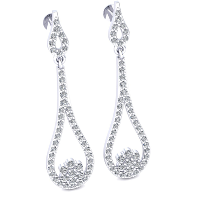 Pre-owned Jewelwesell Genuine 1.5ct Round Cut Diamond Ladies Dangle Teardrop Earrings 10k Gold In H
