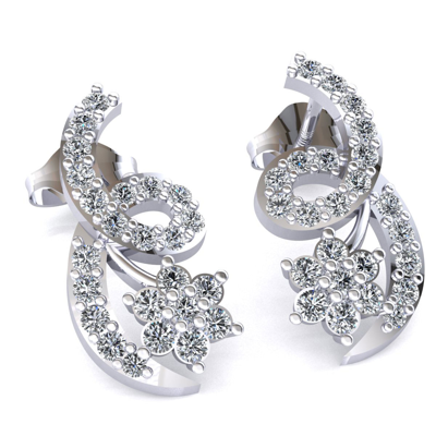 Pre-owned Jewelwesell Genuine 0.5ct Round Cut Diamond Ladies Pave Swirl Earrings Solid 18k Gold In H