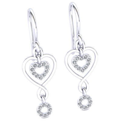 Pre-owned Jewelwesell Natural 0.2ct Round Cut Diamond Ladies Heart Infinity Earrings 14k Gold