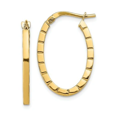Pre-owned Accessories & Jewelry Italian 14k Yellow Gold 2mm X 17mm Small Striped Edge Hinged Hoop Earrings