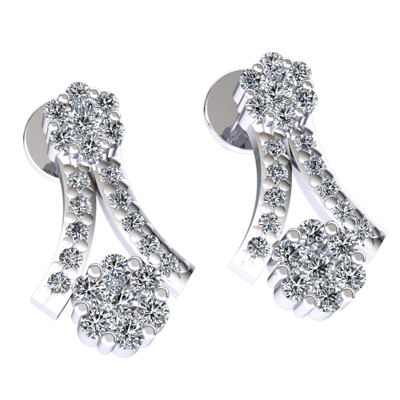 Pre-owned Jewelwesell Genuine 0.4ct Round Cut Diamond Ladies Flower Cluster Earrings Solid 10k Gold In J