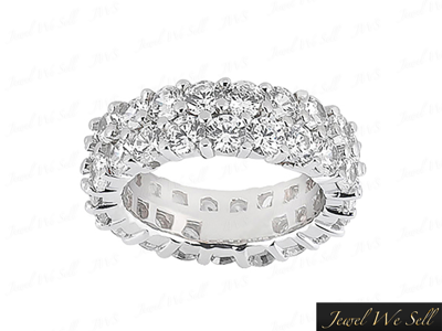 Pre-owned Jewelwesell Natural 6.00ct Round Diamond Staggered 2row Eternity Wedding Ring 18k Gold H Si2