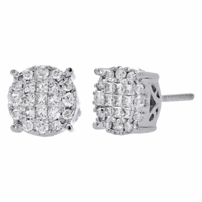 Pre-owned Jfl Diamonds & Timepieces 14k White Gold Princess Diamond Soleil Collection Circle Stud Earrings 0.50 Ct.