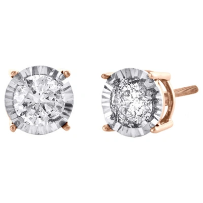 Pre-owned Jfl Diamonds & Timepieces 10k Rose Gold Round Cut Diamond 4 Prong Studs 7.50mm Miracle Set Earrings 1 Ct. In White