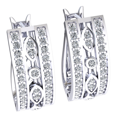 Pre-owned Jewelwesell 0.45ctw Genuine Round Cut Diamond Ladies 3-row Huggies Earrings Solid 14k Gold