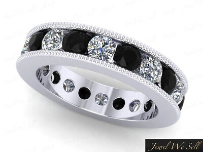 Pre-owned Jewelwesell 2.00ct Black Diamond Channel Milgrain Eternity Band Ring 950 Platinum Aa Si1 In G