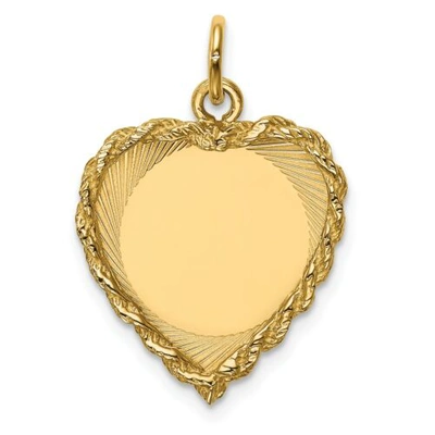 Pre-owned Accessories & Jewelry 14k Yellow Gold 24mm X 17mm Etched Heart W/ Rope Border Engravable Disc Charm