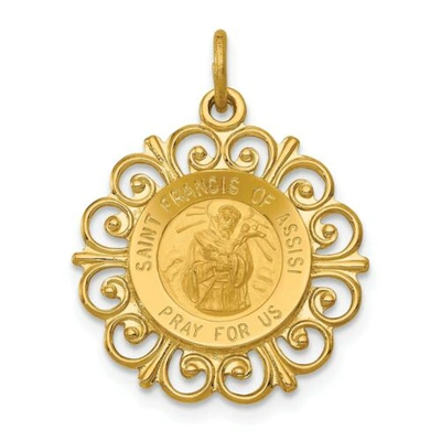 Pre-owned Goldia 14k Yellow Gold St. Francis Of Assisi "pray For Us" Religious Medal Charm
