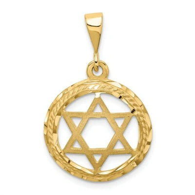 Pre-owned Goldia 14k Yellow Gold Solid & Diamond Cut Star Of David In Circle Frame Charm