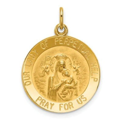 Pre-owned Goldia 14k Yellow Gold Our Lady Of Perpetual Help "pray For Us" Religious Medal Pendant