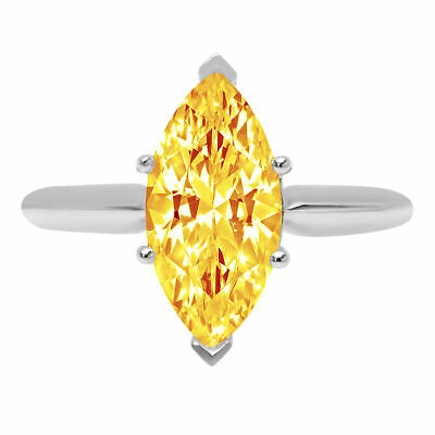 Pre-owned Pucci 2.5 Ct Marquise Cut Designer Statement Classic Real Citrine Ring 14k White Gold