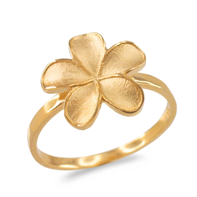 Pre-owned Claddagh Gold Fine 14k Yellow Gold Matte Finish Hawaiian Plumeria Flower Ring