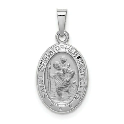 Pre-owned Goldia 14k White Gold Satin & Polished St. Christopher Protect Us Medal Oval Pendant