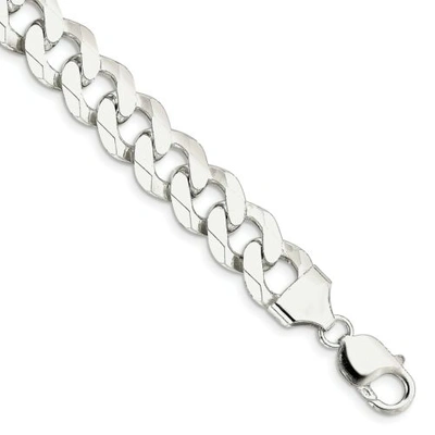 Pre-owned Accessories & Jewelry Sterling Silver Solid 13mm Plain Beveled Curb Bracelet W/ Lobster Clasp 8" - 9"