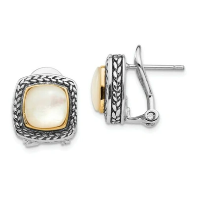 Pre-owned Pricerock Mother Of Pearl Post Earrings Sterling Silver & 14k Gold Accent Shey Couture In White