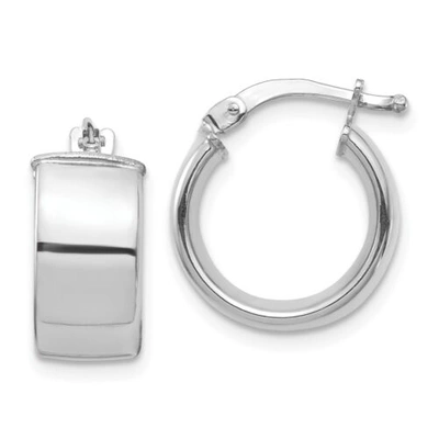 Pre-owned Accessories & Jewelry Italian 14k White Gold High Polished 7mm X 15mm Mini Wide Hoop Earrings