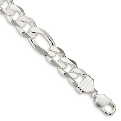 Pre-owned Accessories & Jewelry Sterling Silver Polished 12.75mm Plain Figaro Bracelet W/ Lobster Clasp 8" - 9"