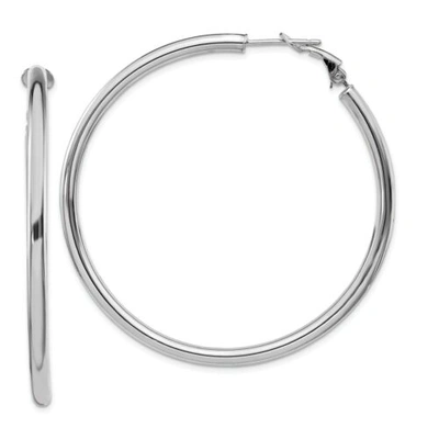 Pre-owned Accessories & Jewelry Italian 14k White Gold Hollow 3mm X 52mm Large Round Tube Omega Hoop Earrings