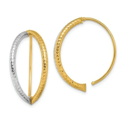 Pre-owned Accessories & Jewelry Italian 14k Two Tone Gold Diamond Cut 25mm Split Tube Threader Dangle Earrings In Yellow